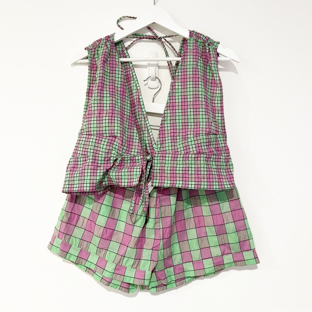Free People Linus Plaid 2 Piece Cropped Top & Short Matching Set size Small NEW - Picture 4 of 9